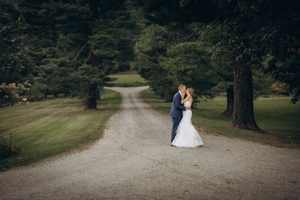 Bride and groom in laneway