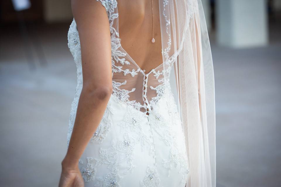 Wedding dress closeup and veil