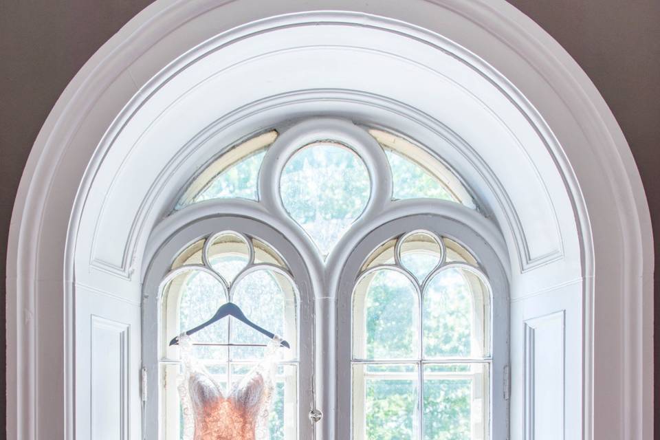 Dress hanging in the window