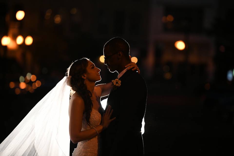 Bride & groom night portrait