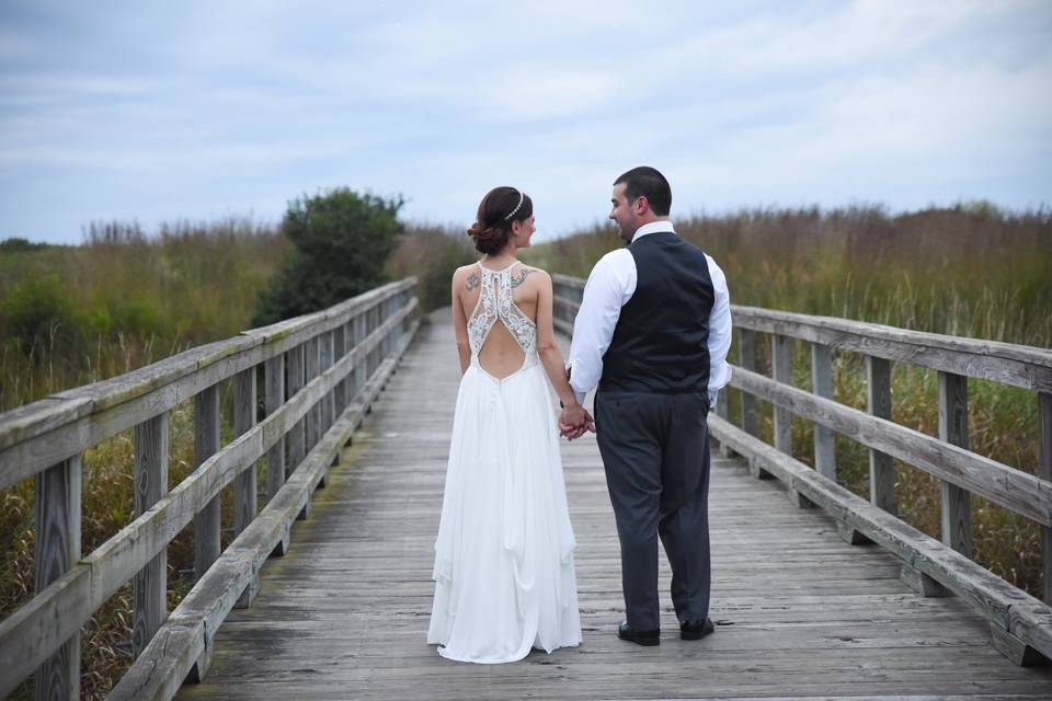 Candid wedding photo at dusk