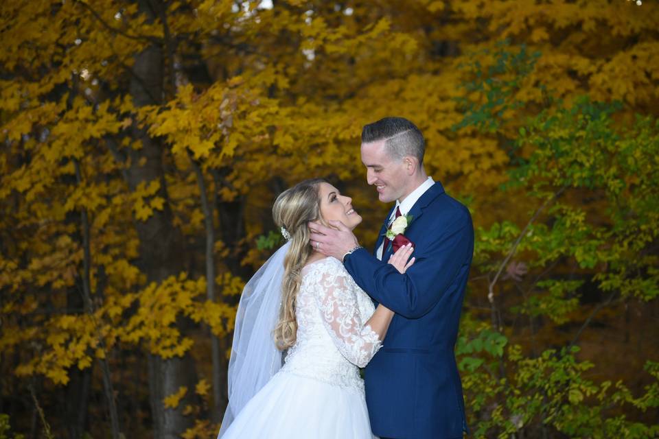 Fall bride and groom portrait