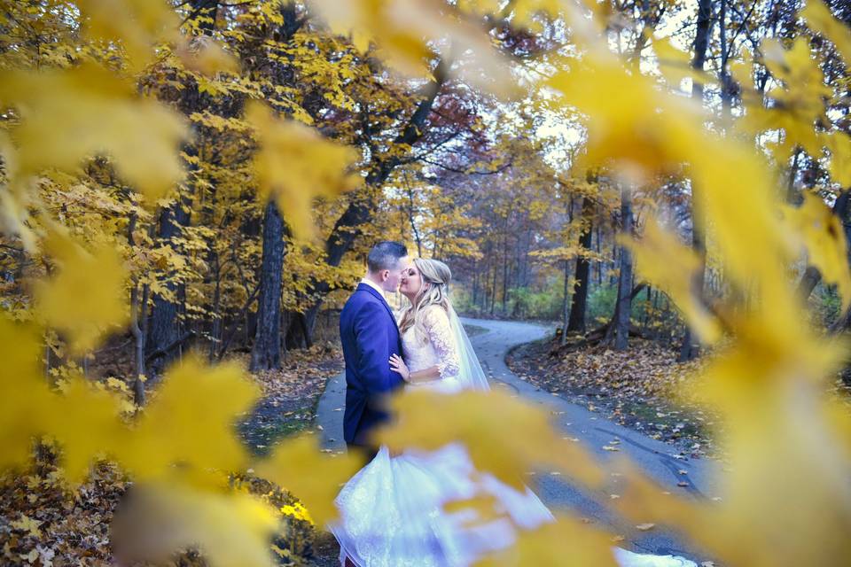 Forest preserve fall wedding