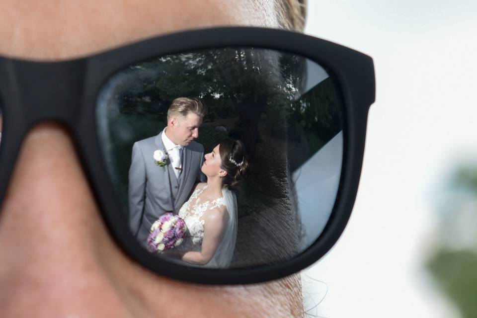 Bride & groom reflection photo