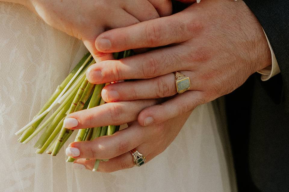 Hands wearing wedding rings