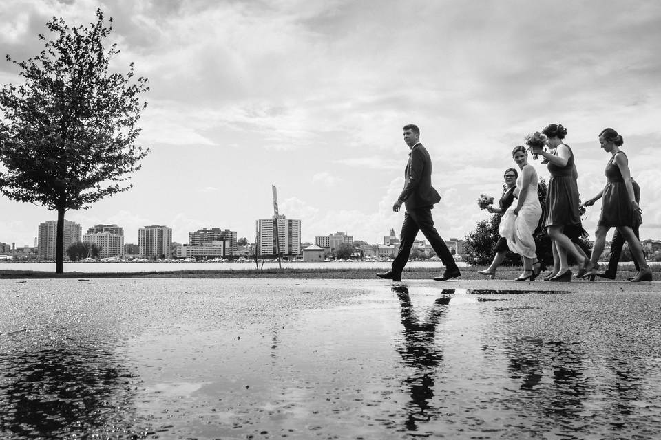 Walking near puddle