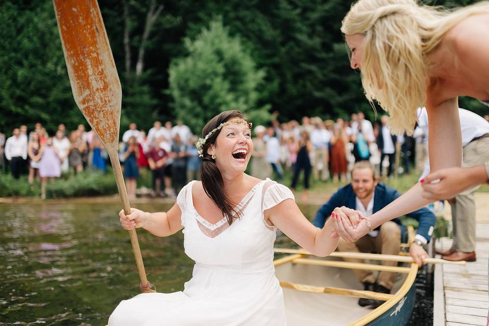 A bride sets off in a canoe