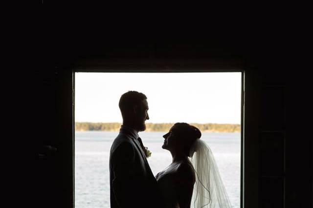 In the boathouse doorway