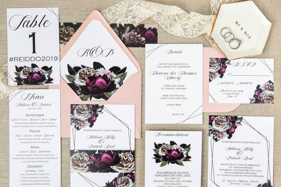 Navy and Blush Floral Invites