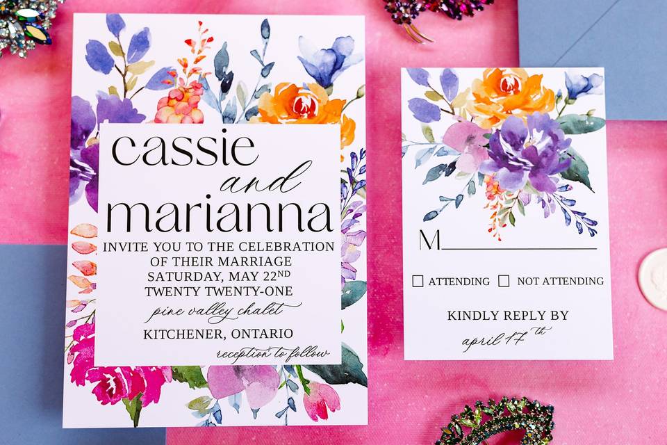 Rainbow floral invites