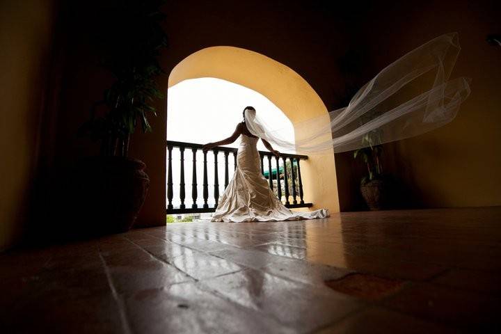 Bride with windswept veil