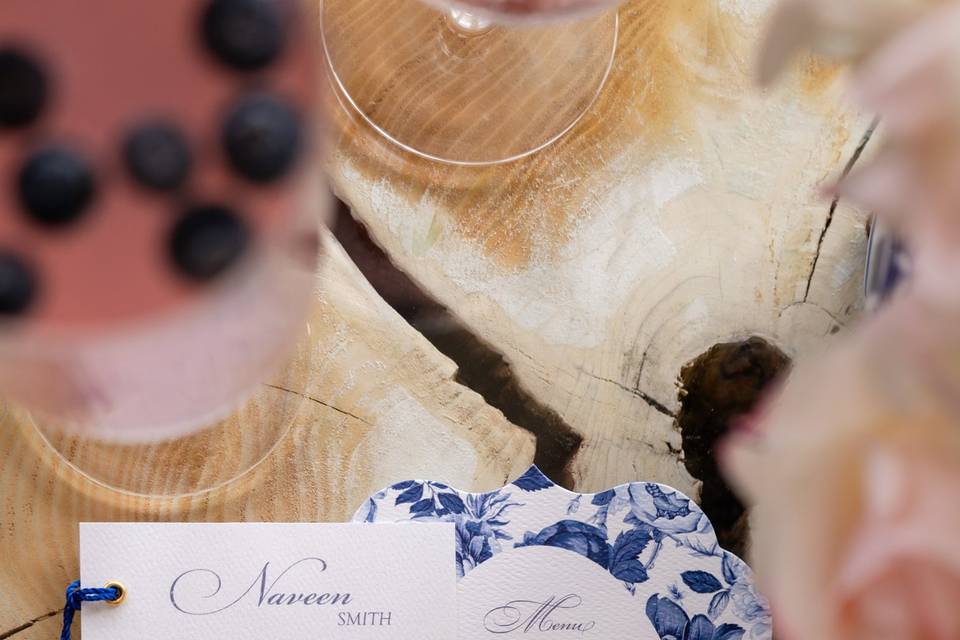 Custom blue and white menu