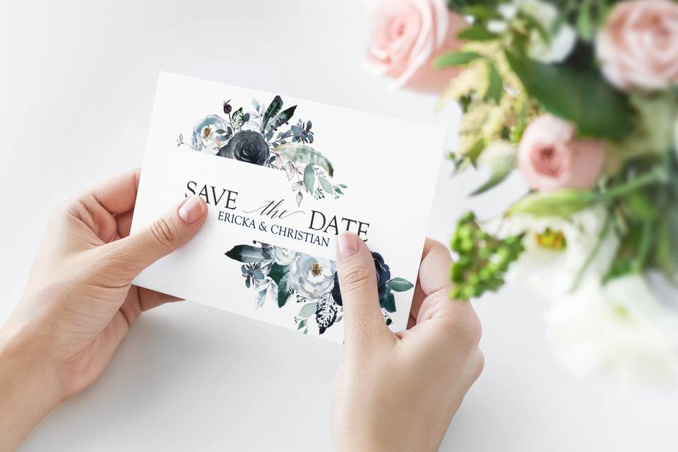 Navy blossom save the date