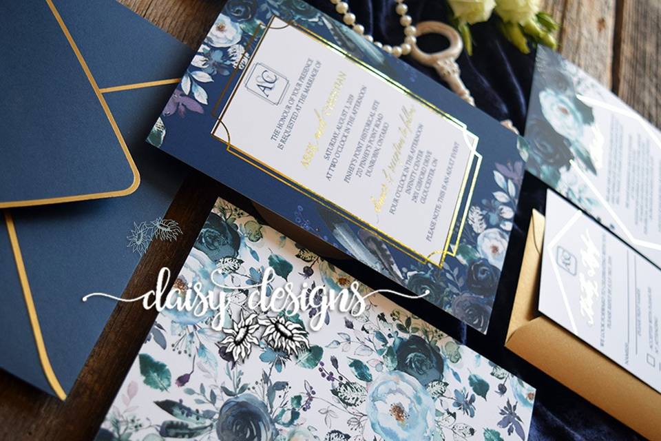 Gold Foil Navy Peonies