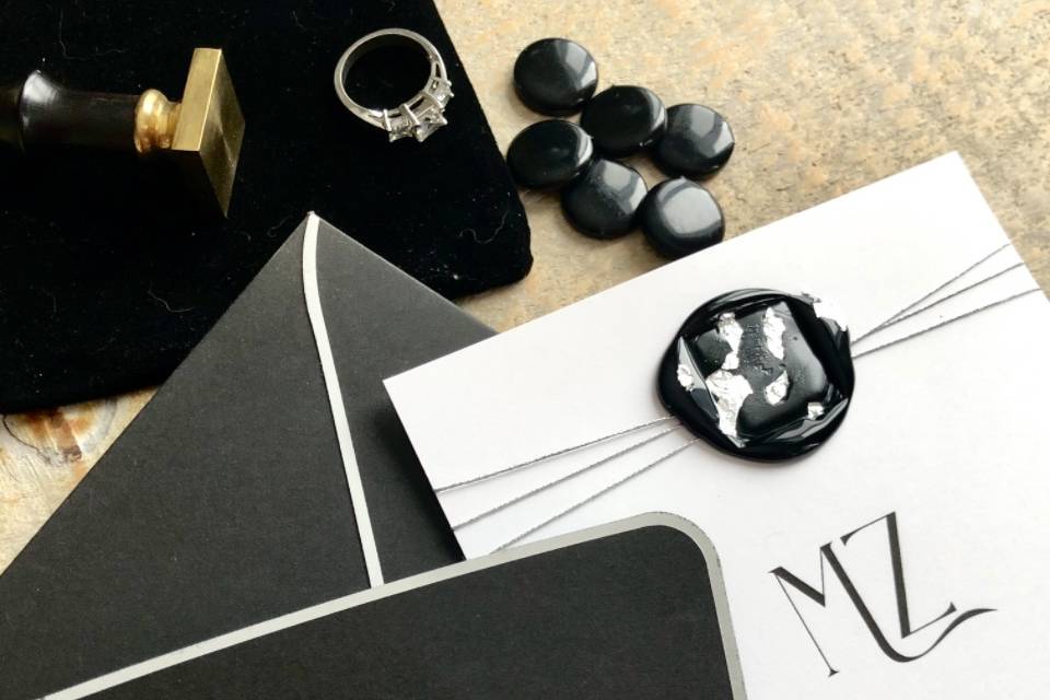 Black, white & silver wax seal