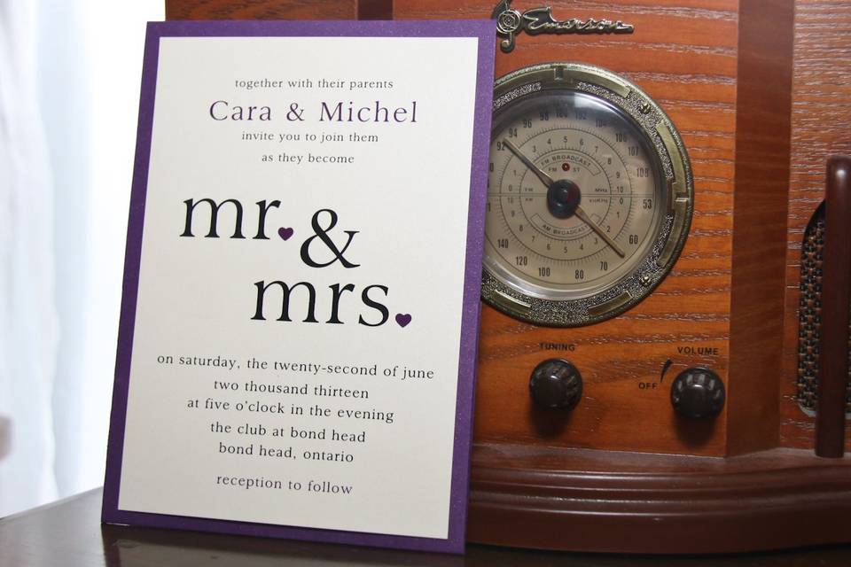 Purple mr & mrs invitation