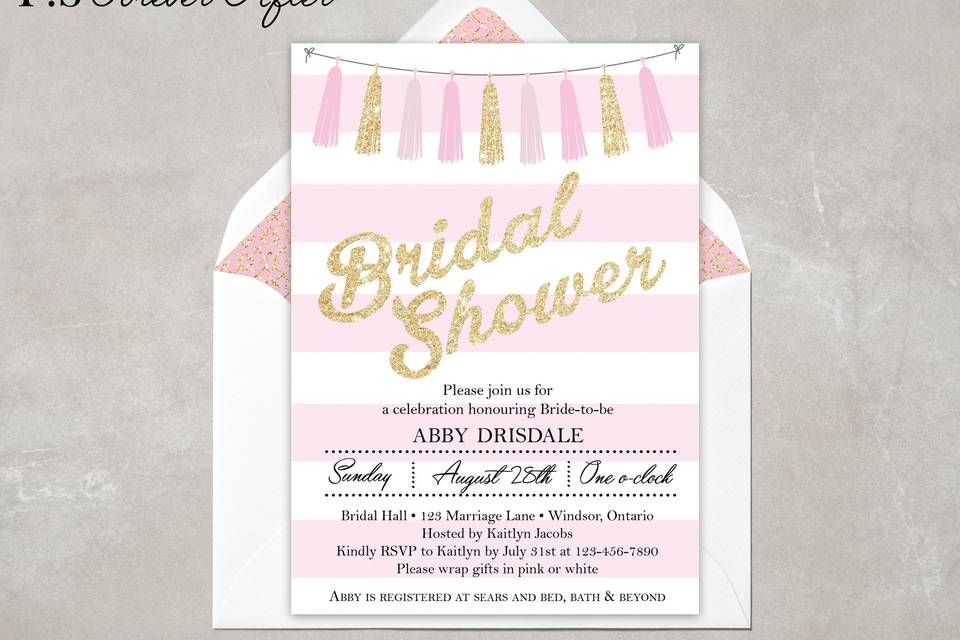 Pink & Gold Bridal Invite
