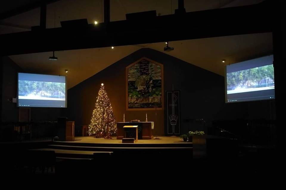 Church sanctuary at Christmas
