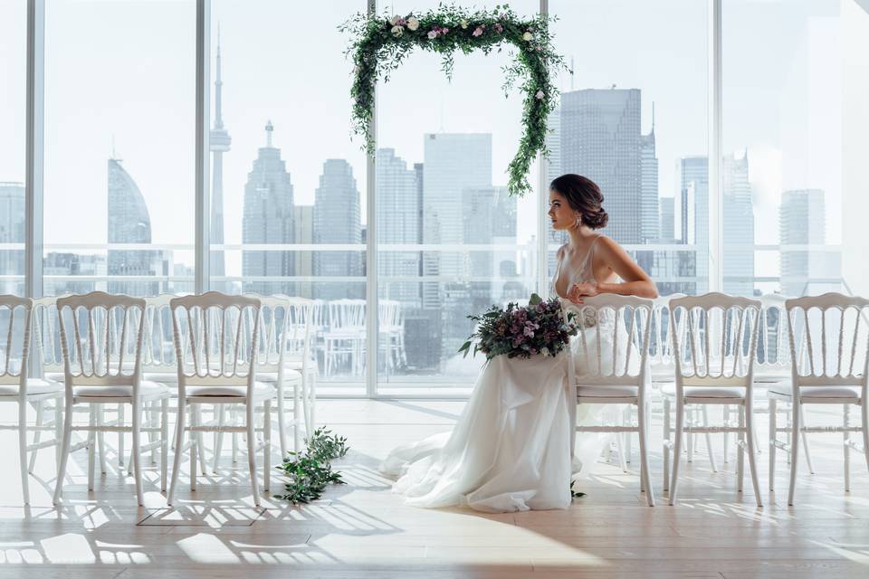 Bride and arrangements