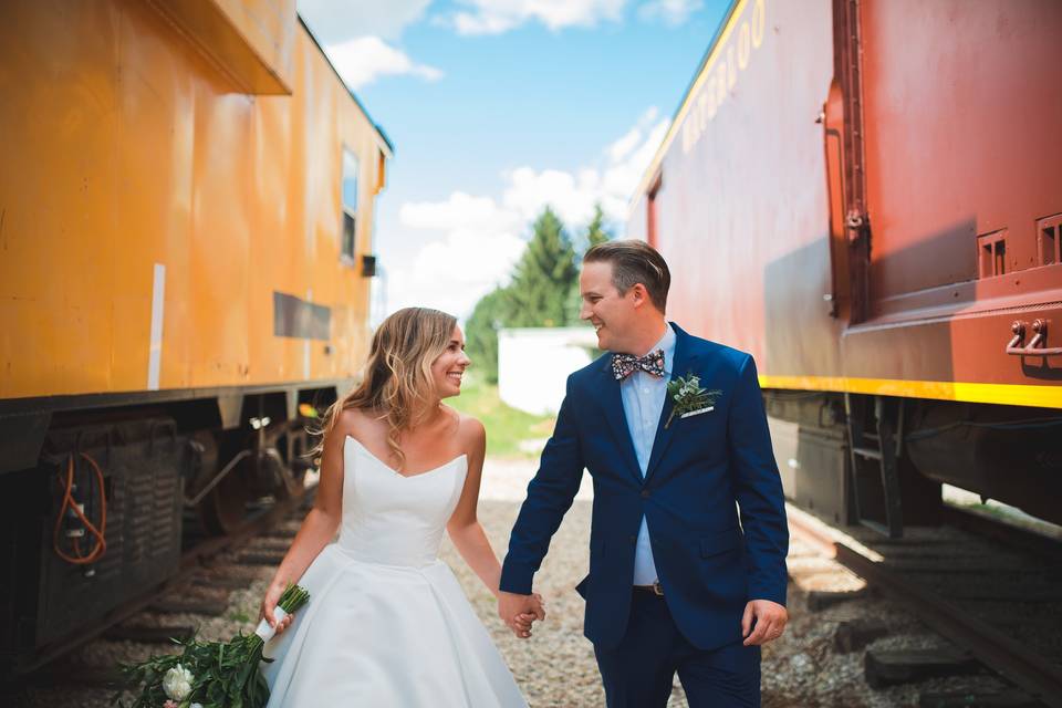 Bride & Groom between trains