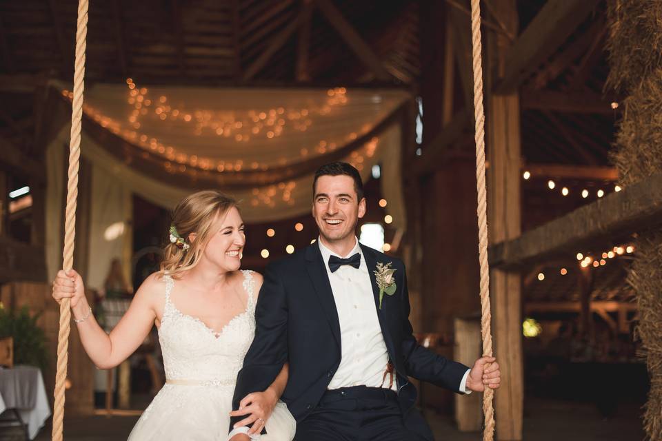 Bride & Groom on a rope swing