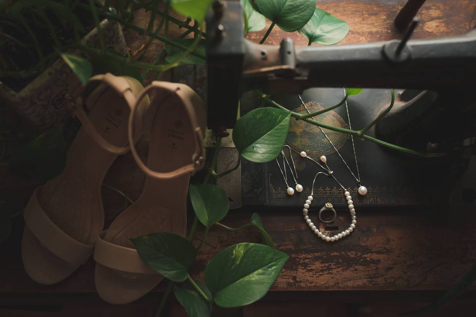 Bridal details on sewing table