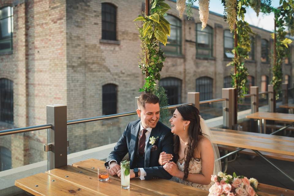 Bride & Groom on rooftop patio