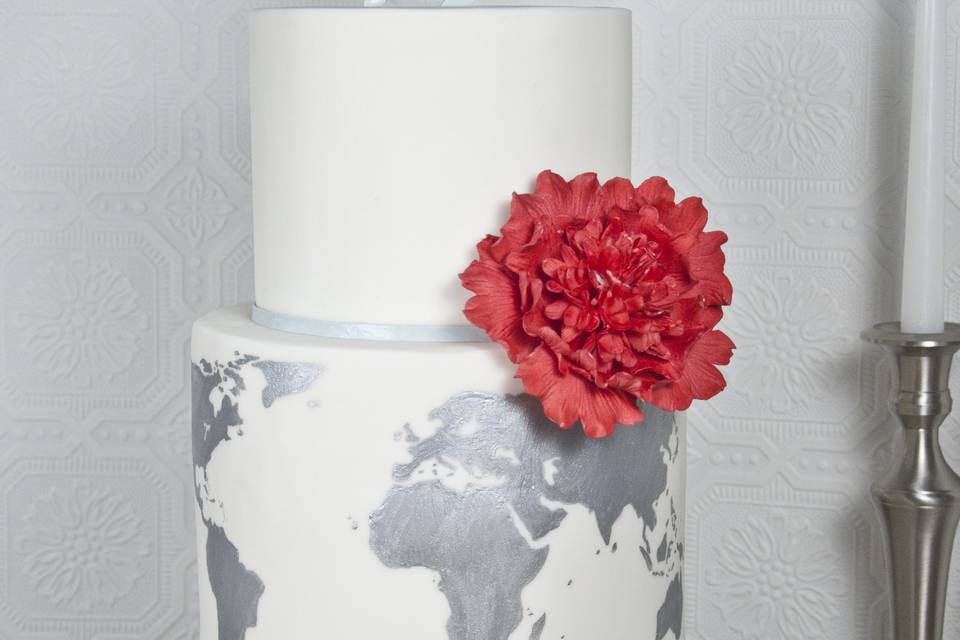 Travel themed wedding cake