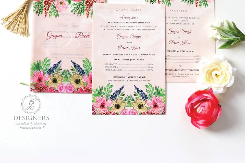 Floral Sikh Wedding Invitation