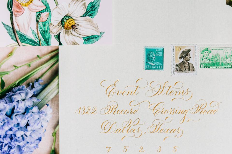 Envelope Calligraphy in Gold