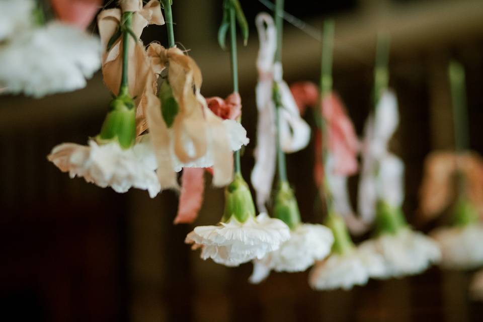 Hanging carnations with bows !