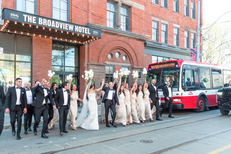 Wedding party downtown