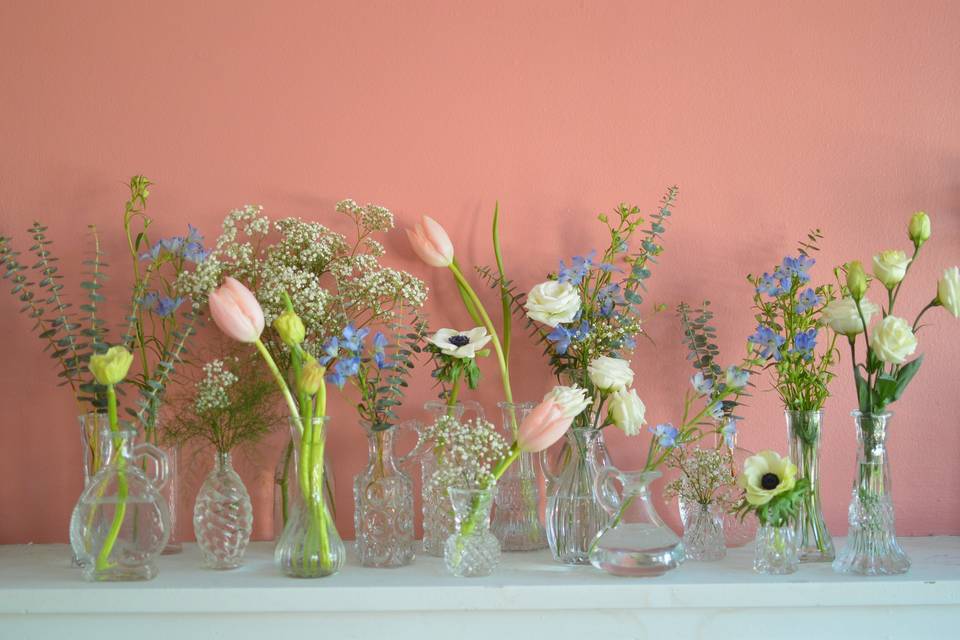 Mismatched bud vases