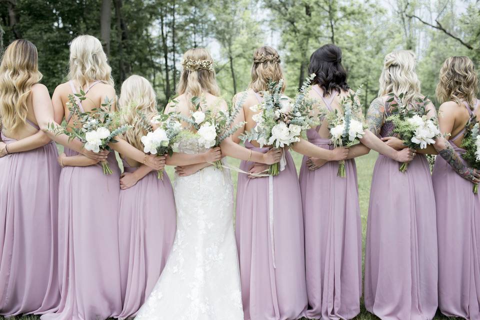 Bridesmaids and bride