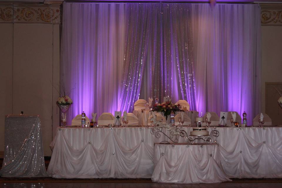 Head table with bling. Jpg