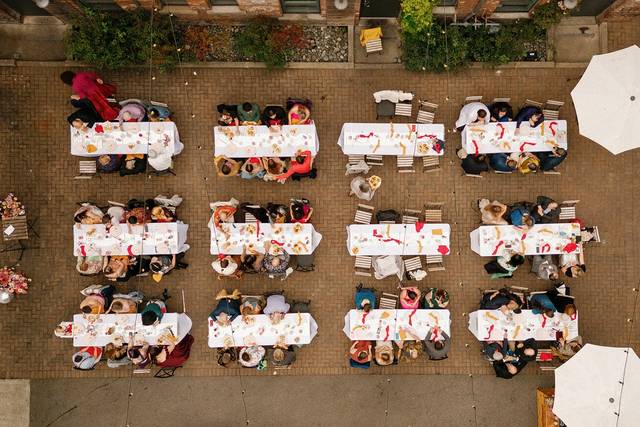 Drone photo of wedding tables