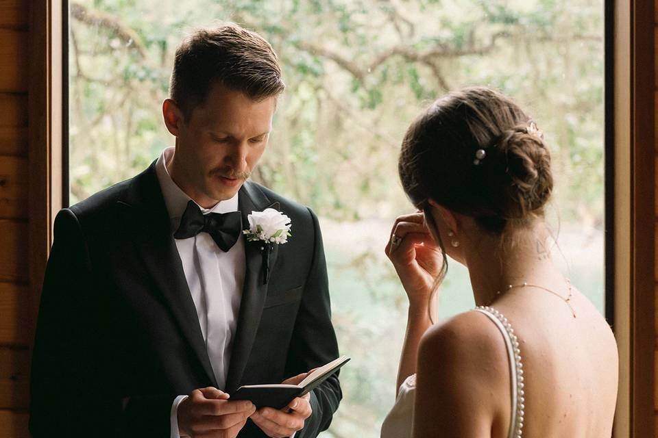 Groom reading vows