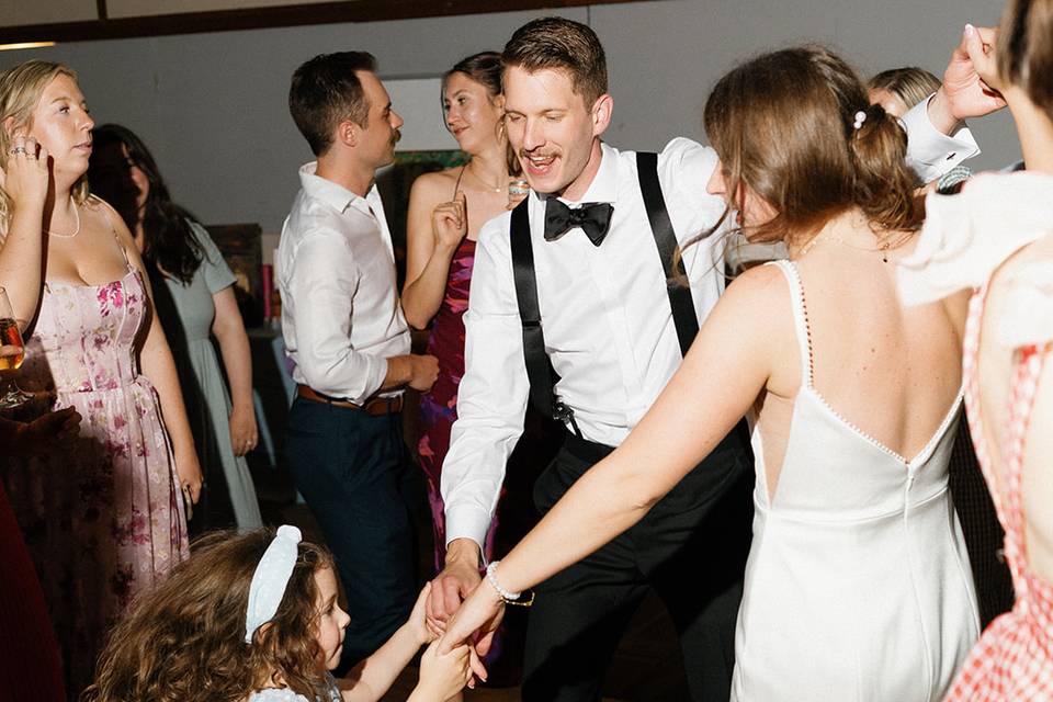 Bride and groom dancing
