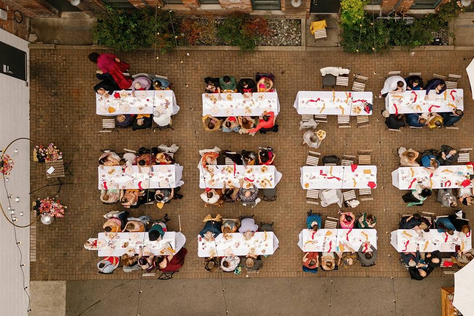 Drone photo of wedding tables