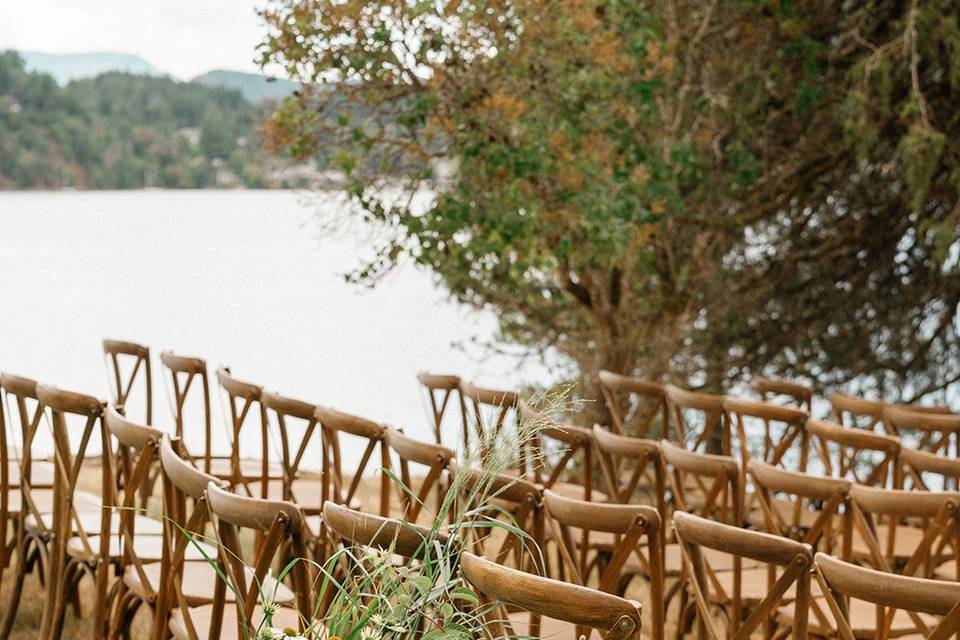 Wedding florals with chairs