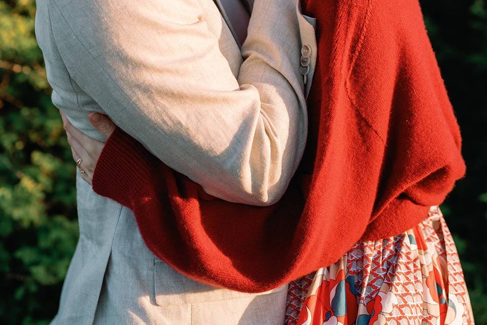 Bride and groom laughing