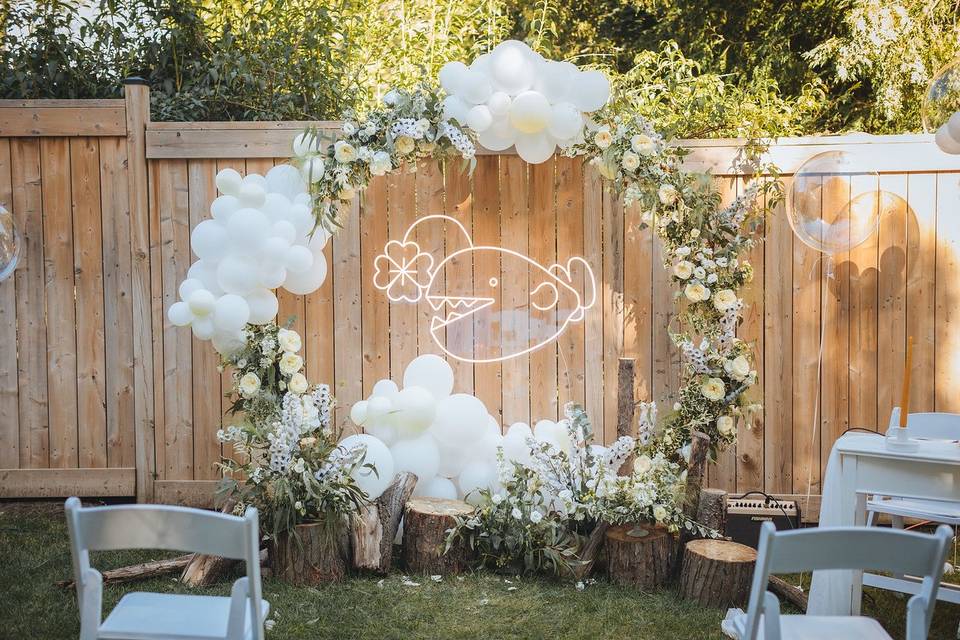Flower and balloon arch