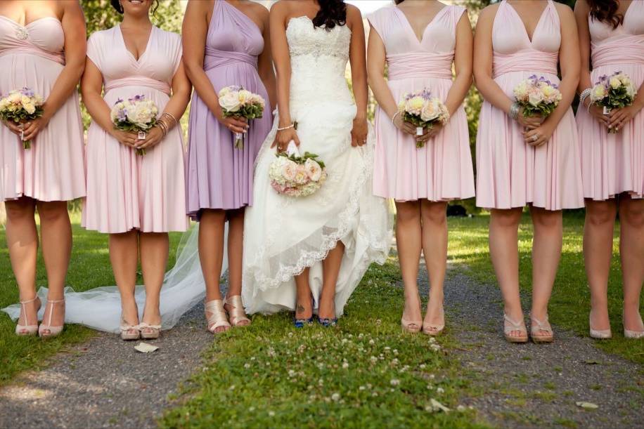 Pink and purple bridesmaid gowns
