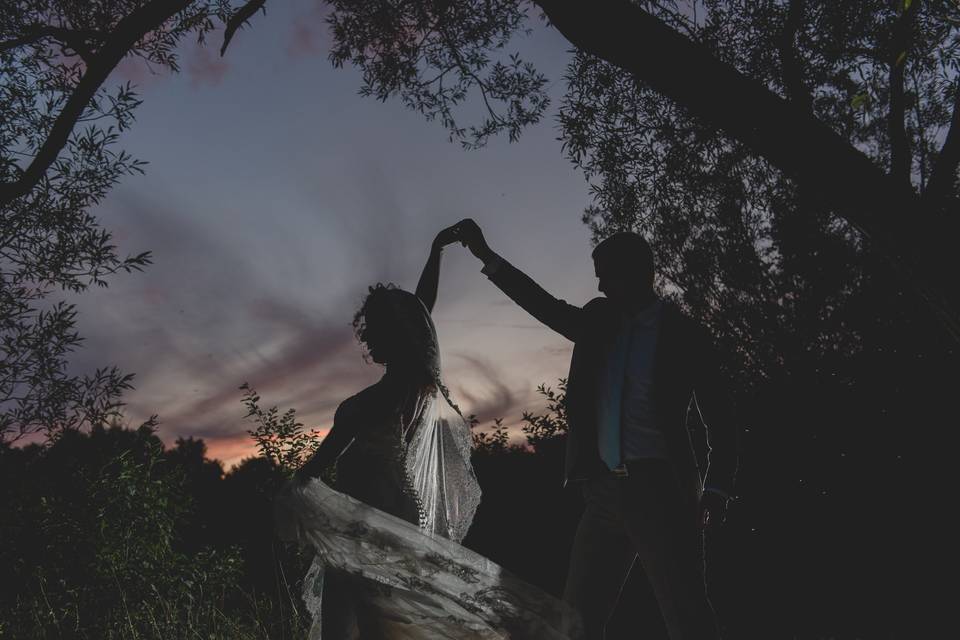 Sunset wedding photo