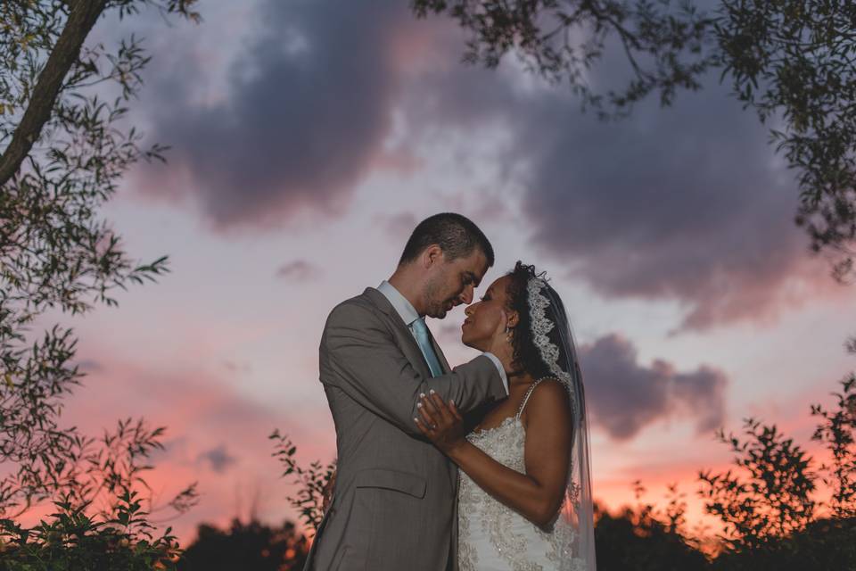 Sunset wedding photo