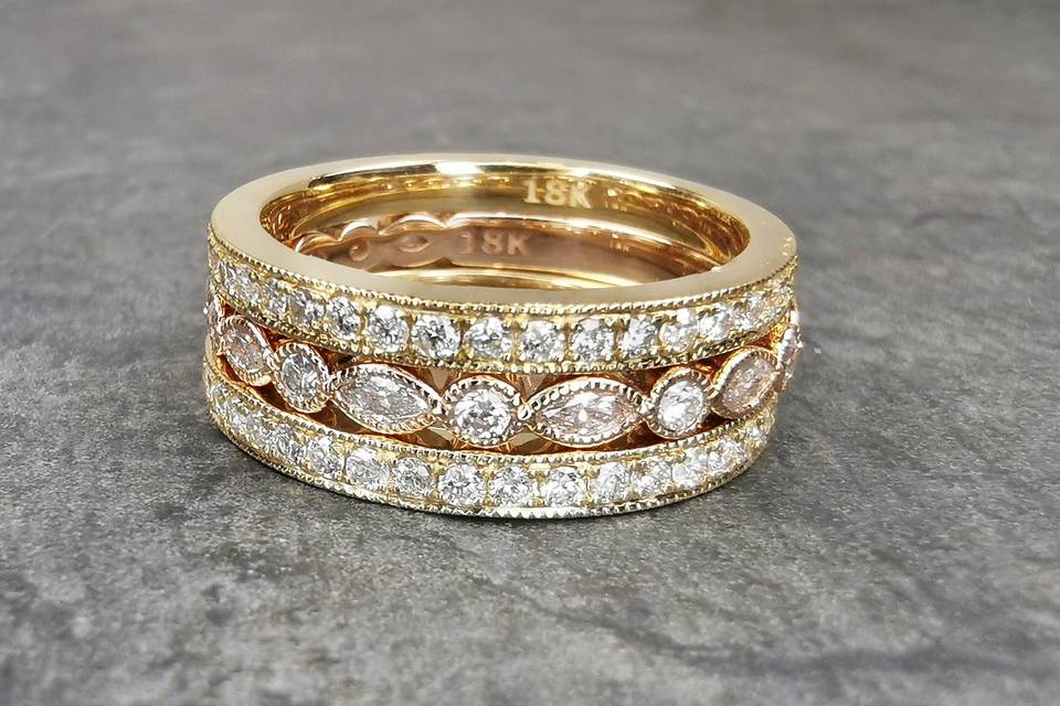 Diamond stacked wedding bands