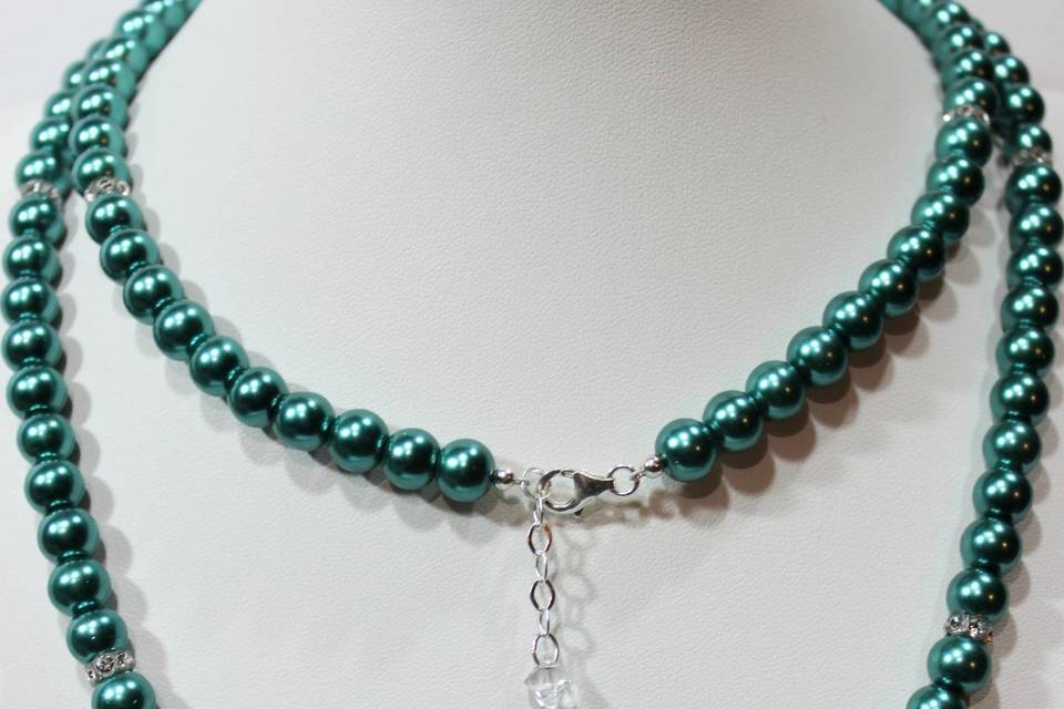 20079 - The teal pearl - handcrafted long pearl & shambala necklace.JPG