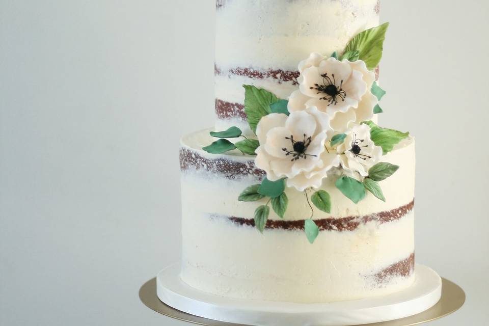 Semi Naked cake with anenomes