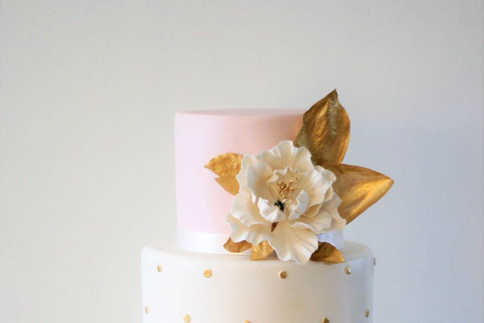 Pink and Gold Swiss dot cake