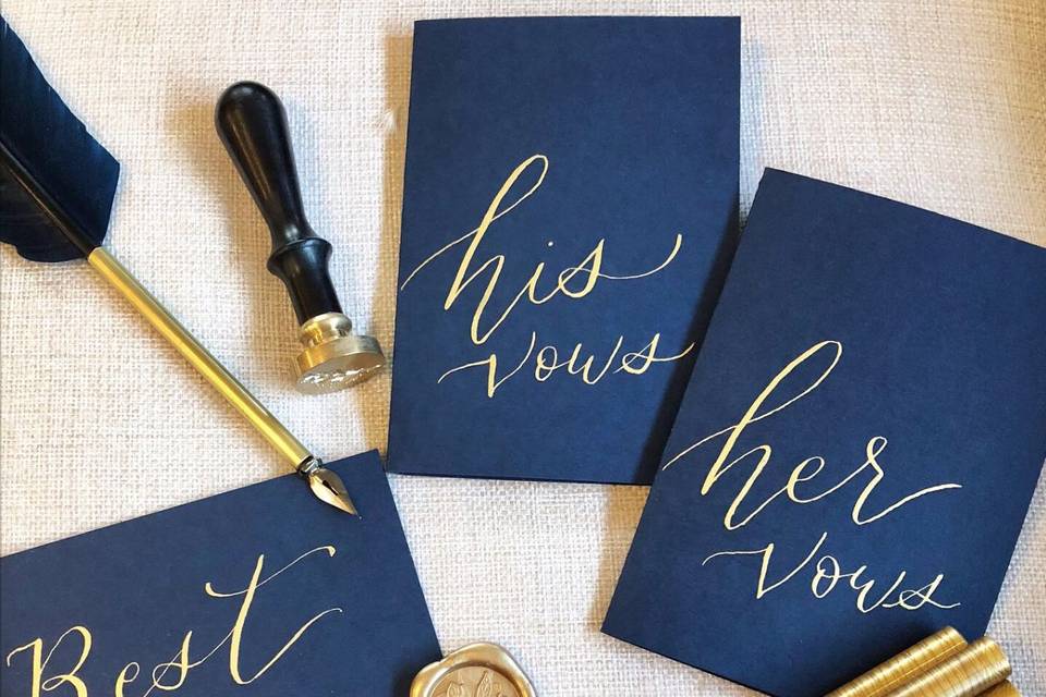 Custom vow books blue and gold
